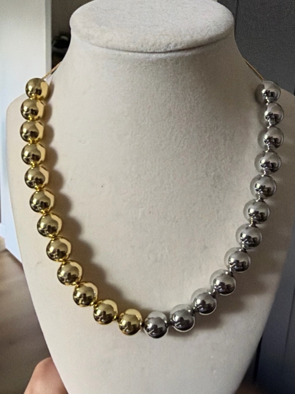 Two-Tone Gold and Silver Bead Necklace - Women Jewelry